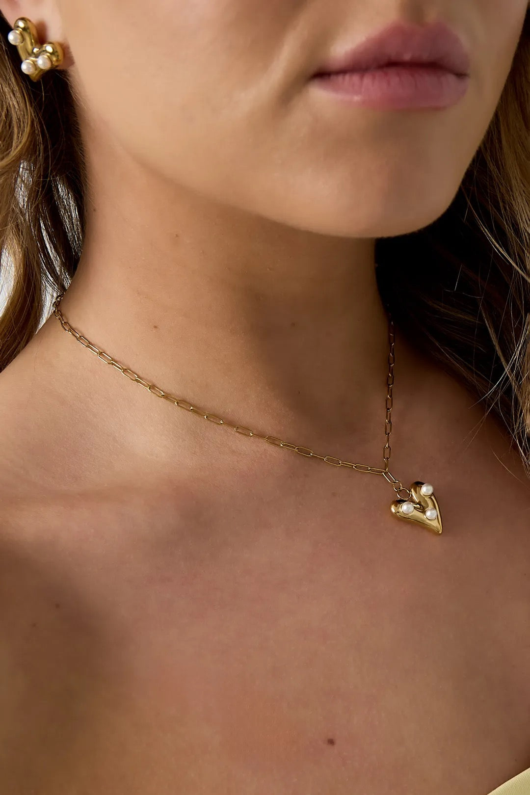 Heart studs ketting - goud