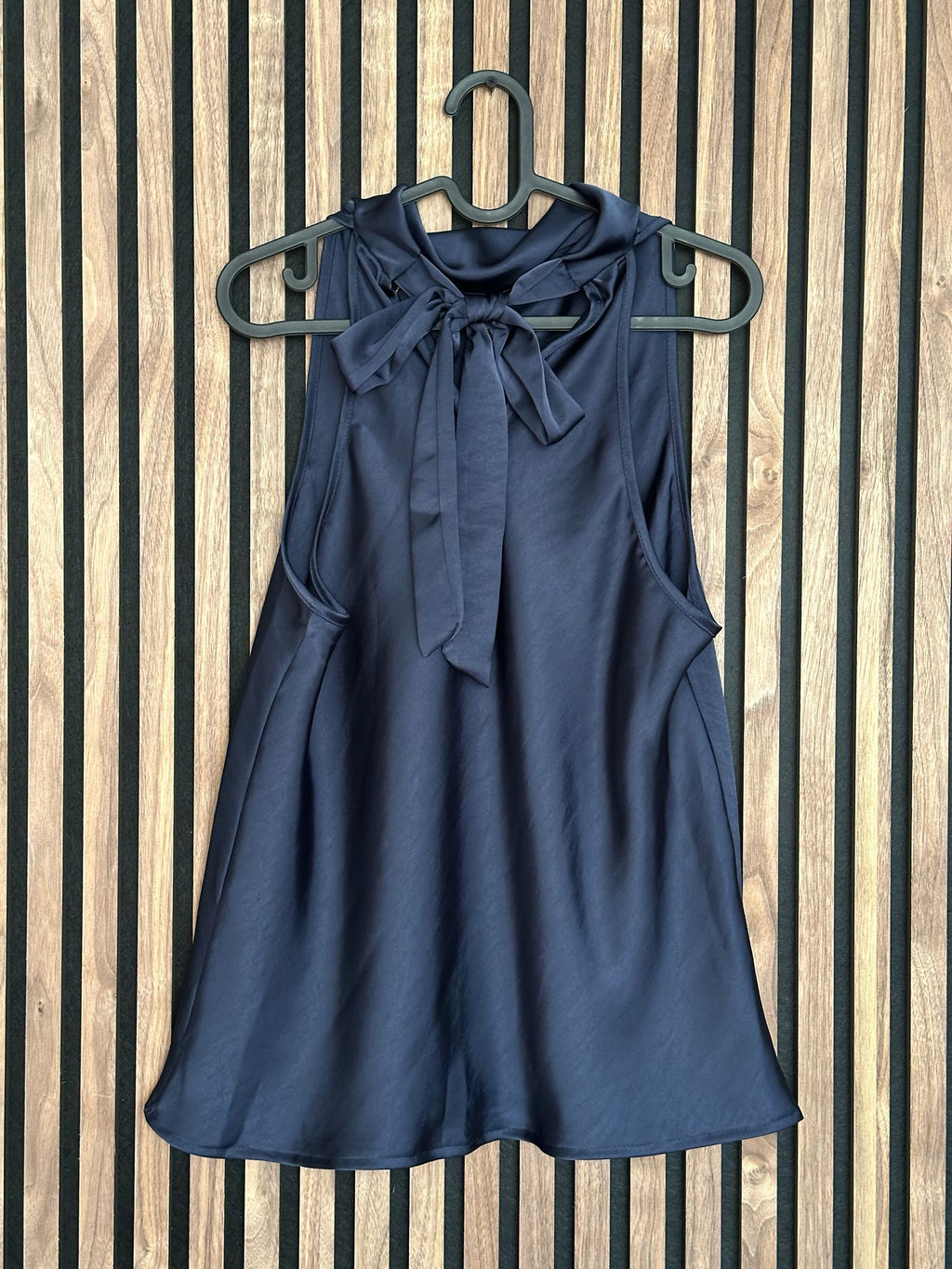 Satin high neck top navy