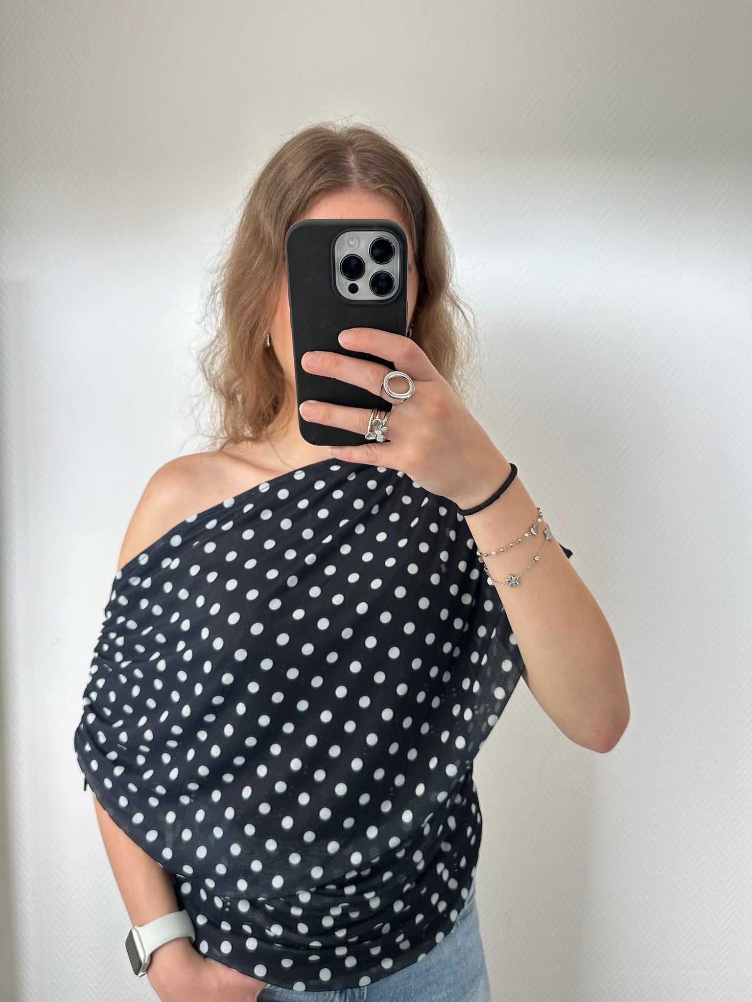Polka dots top blauw
