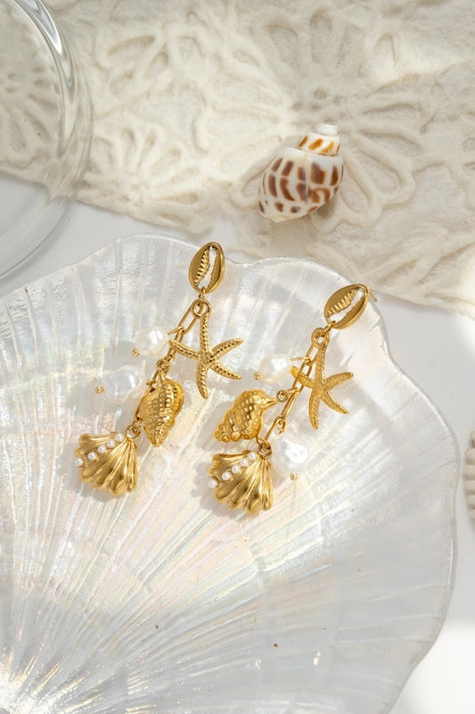 Sealife drop oorbellen - goud