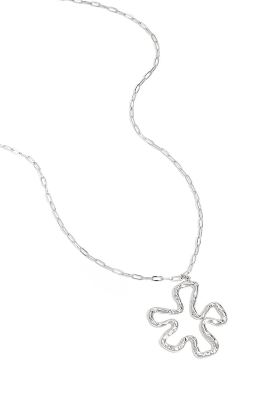 Big flower ketting - zilver