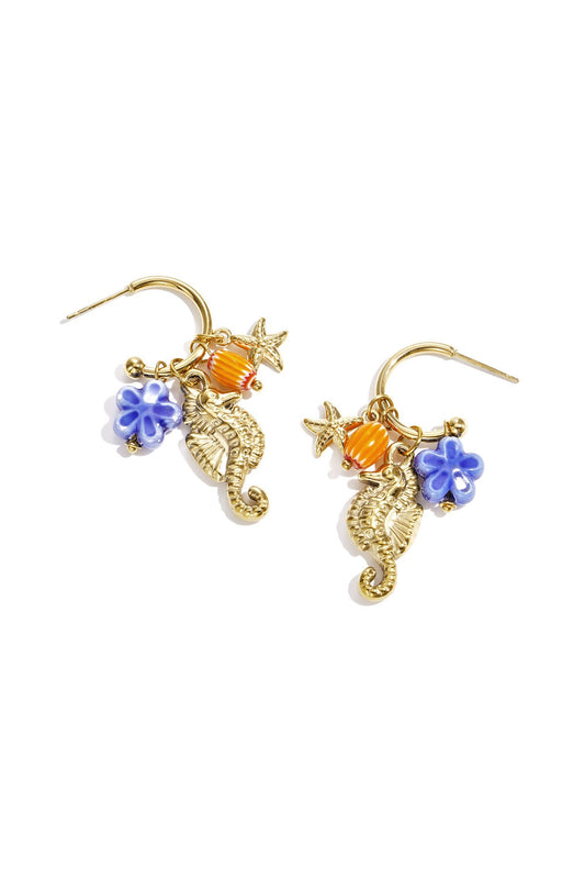 Seahorse charms oorbellen - goud