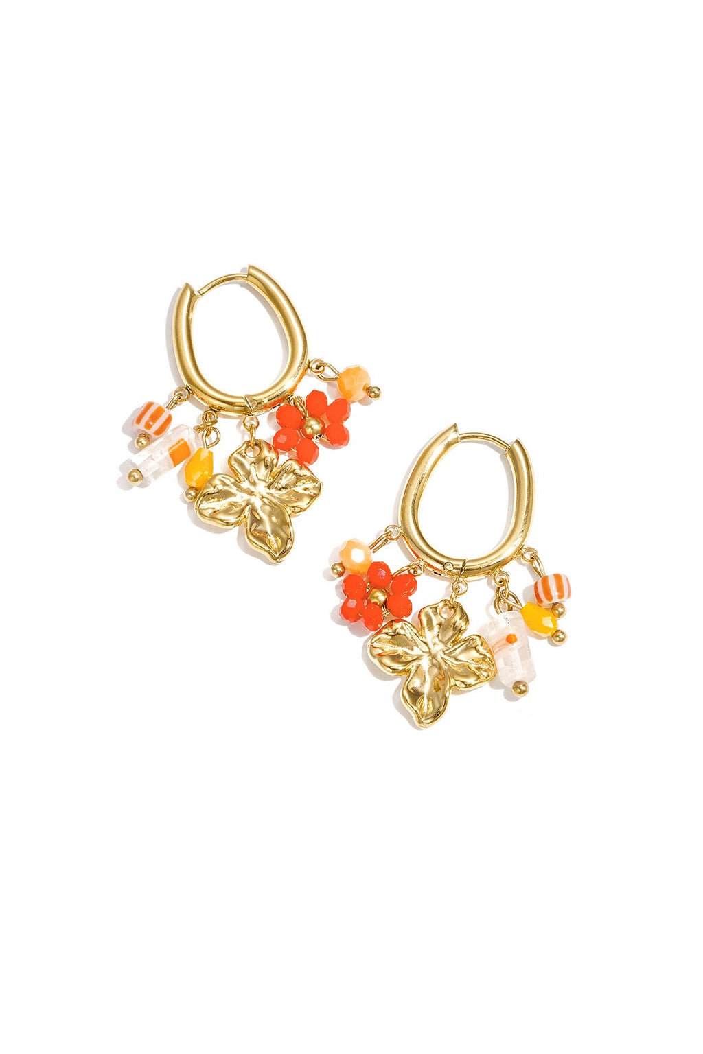Coloured flower oorbellen - goud