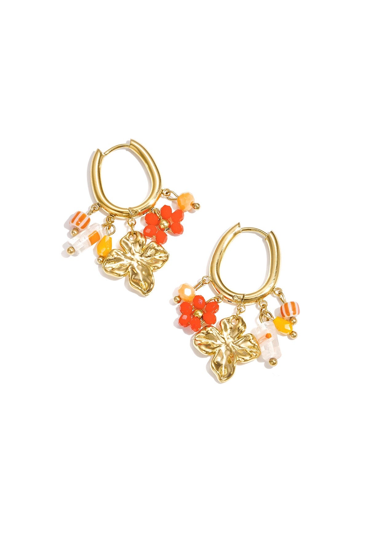 Coloured flower oorbellen - goud