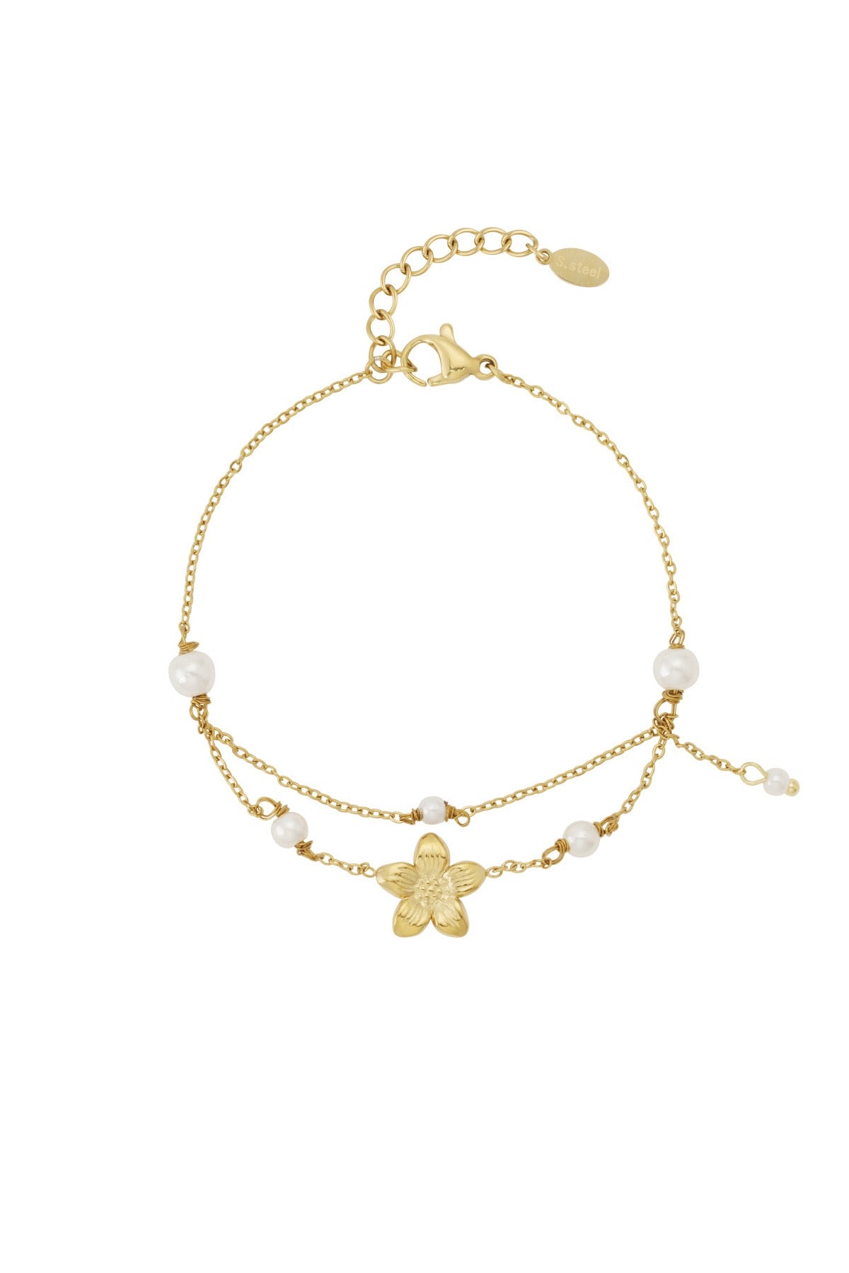 Flower pearl armband - goud