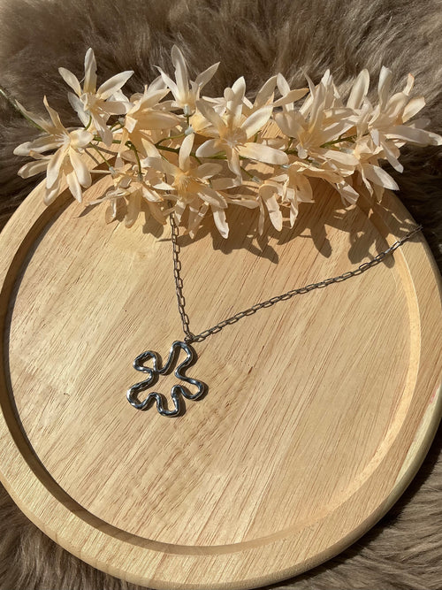 Big flower ketting - zilver