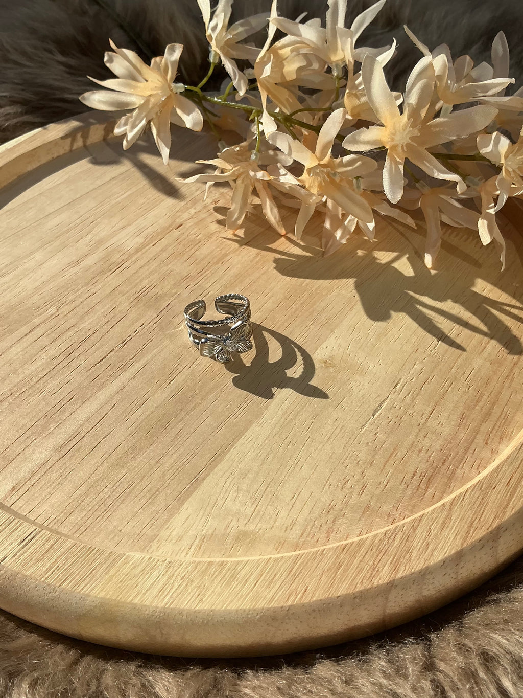 Flower stone ring - zilver