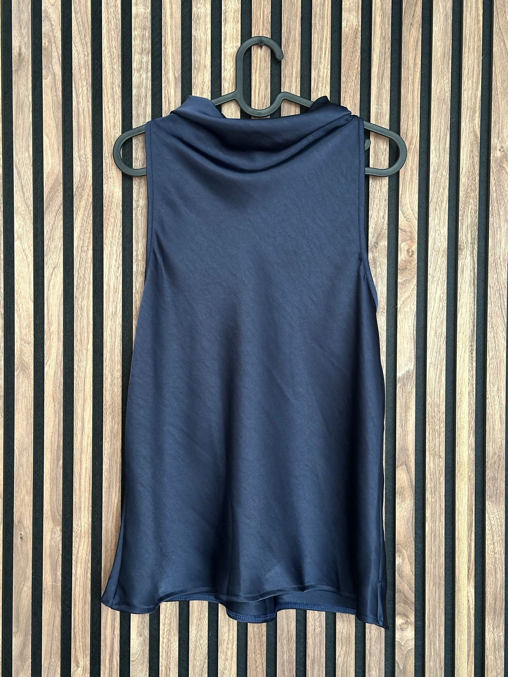 Satin high neck top navy